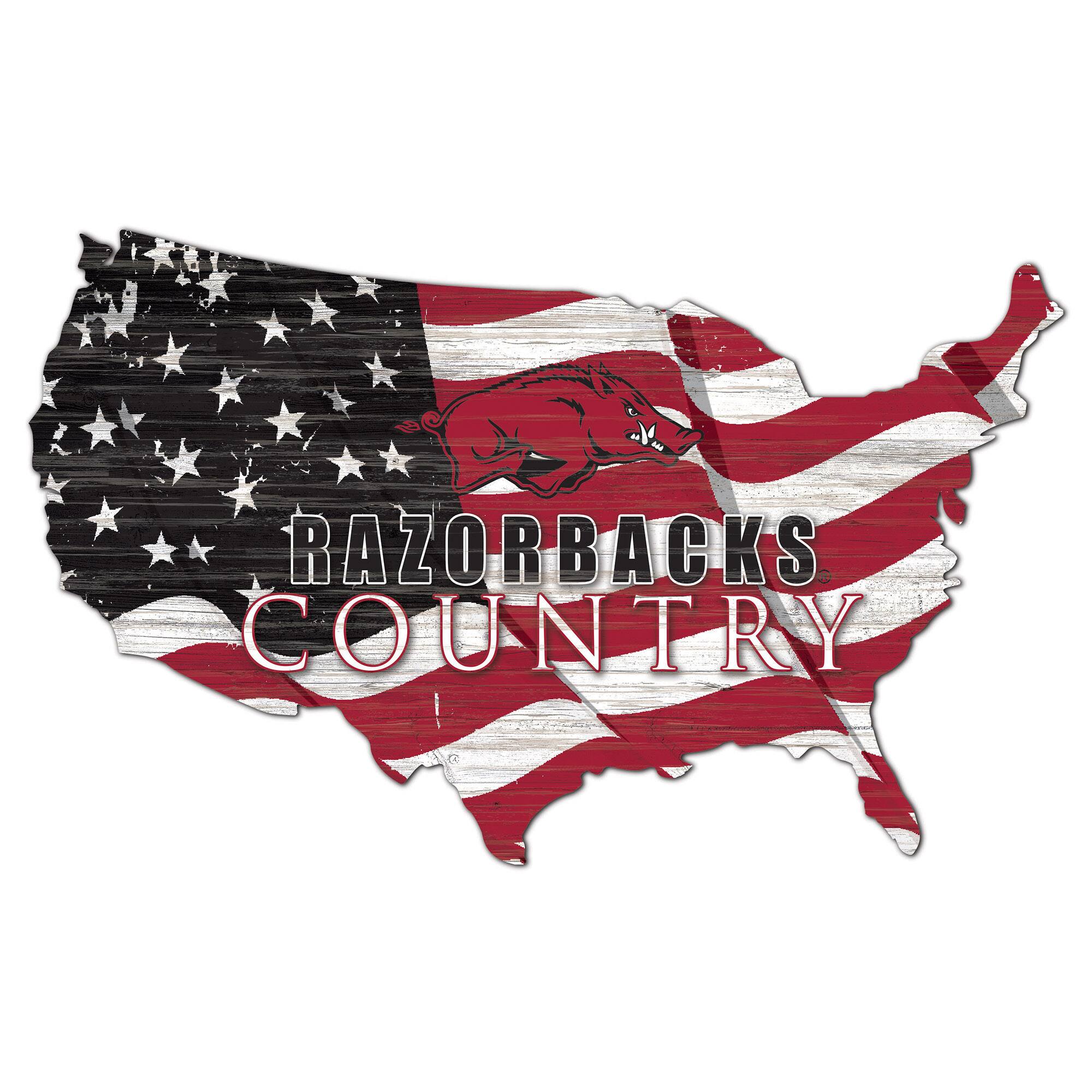 Arkansas Razorbacks USA Flag Cutout Sign