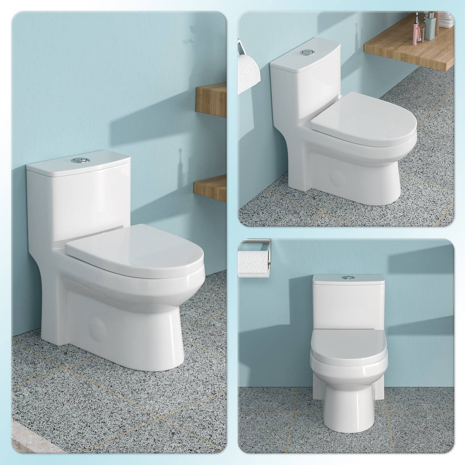 Back. TinyHomie - Ceramic One Piece Toilet for Bathroom 12 inch Rough In 1116 GPF Dual Flush with Soft Closing Seat Powerful Dual Flush - White.