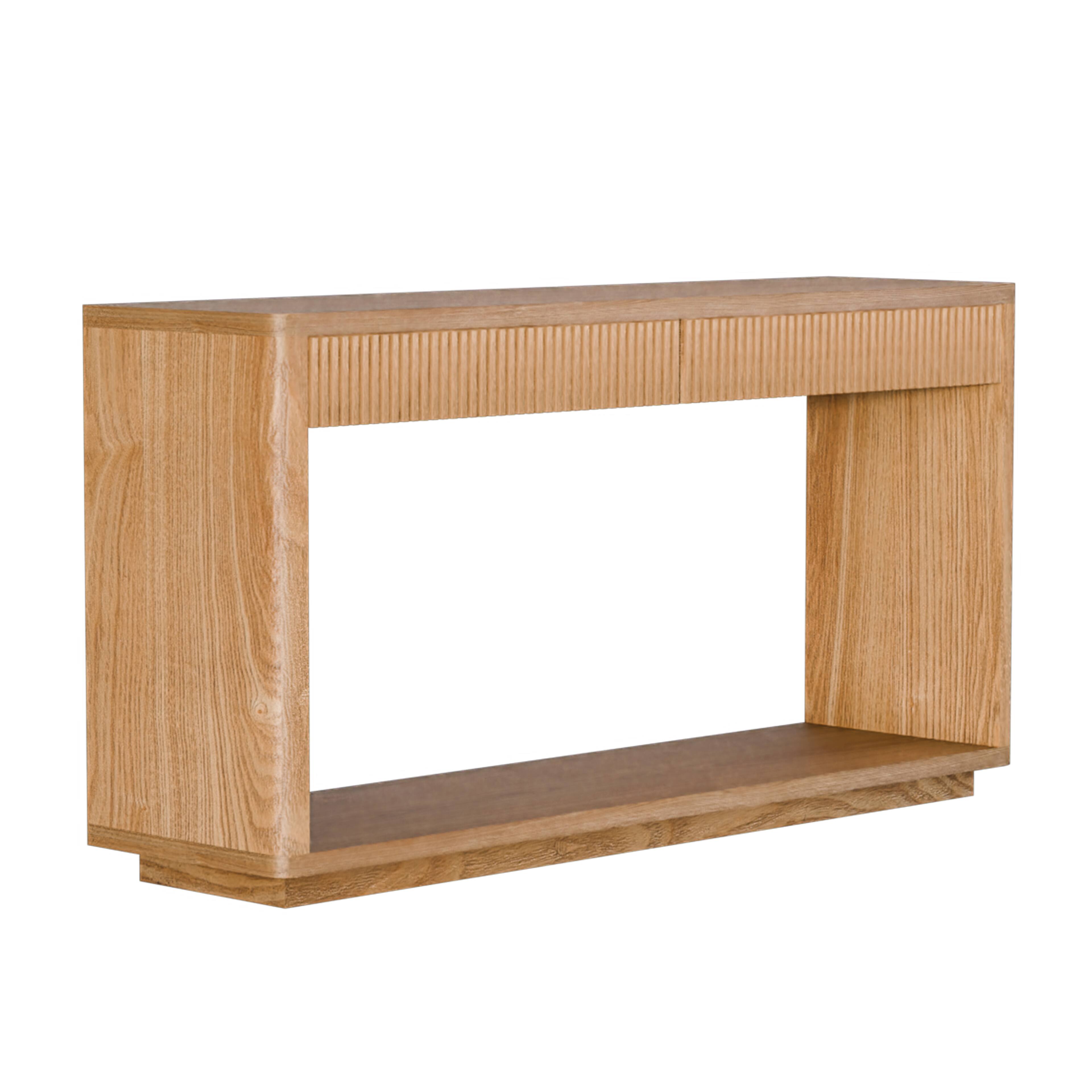 Alt View 9. Loheer - Loheer Fluted Console Table, Modern 60 Inch Console Table with Drawers and Shelf, Natural Wood Entryway Sofa Table - Natural Wood.