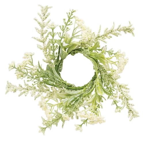 BreeBe - Delicate Cream Astilbe & Lace Candle Ring - 2" - Cream, Green