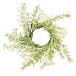 BreeBe - Delicate Cream Astilbe & Lace Candle Ring - 2" - Cream, Green