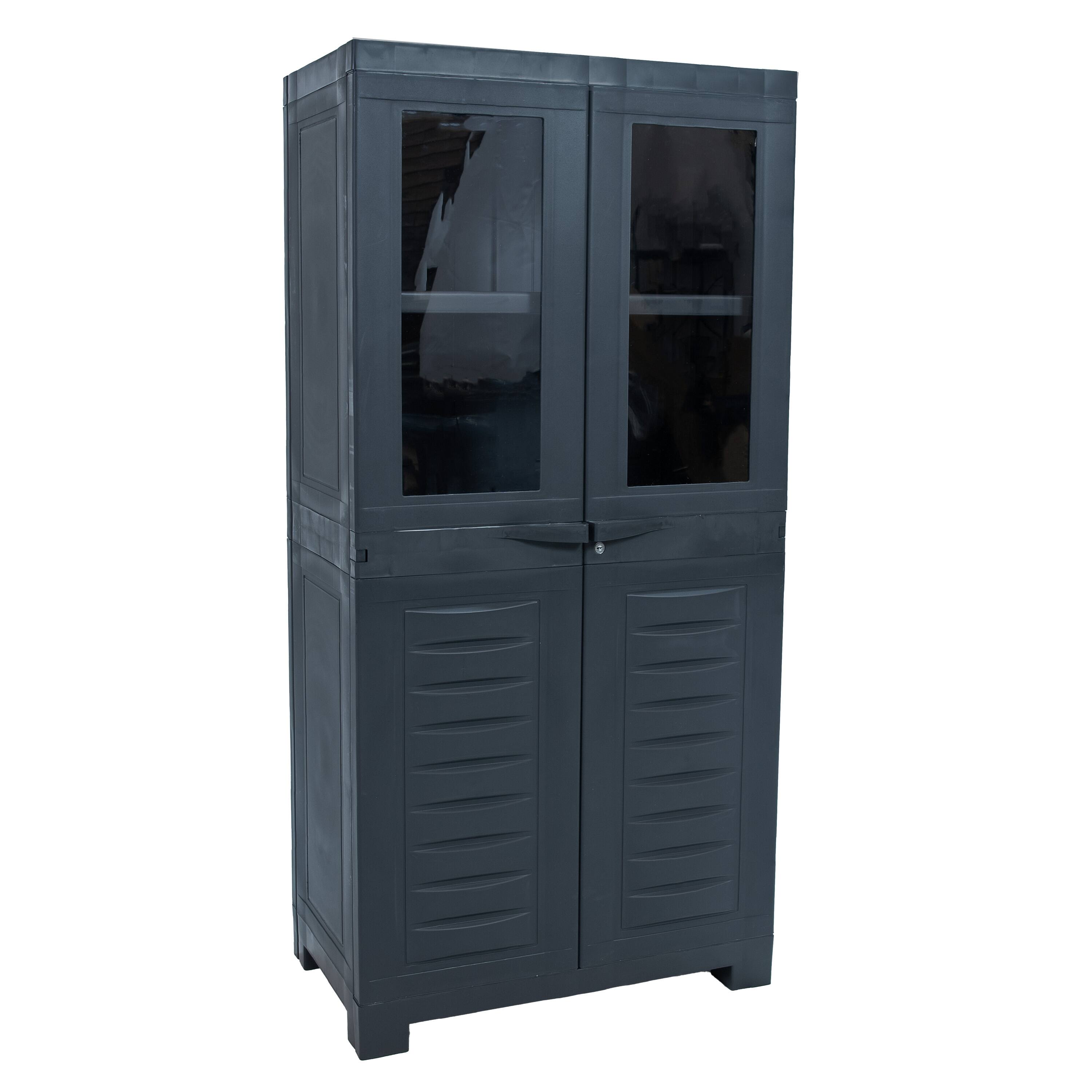 Front. Sunnydaze - Window-Front Storage Cabinet with Adjustable Shelves - Charcoal.