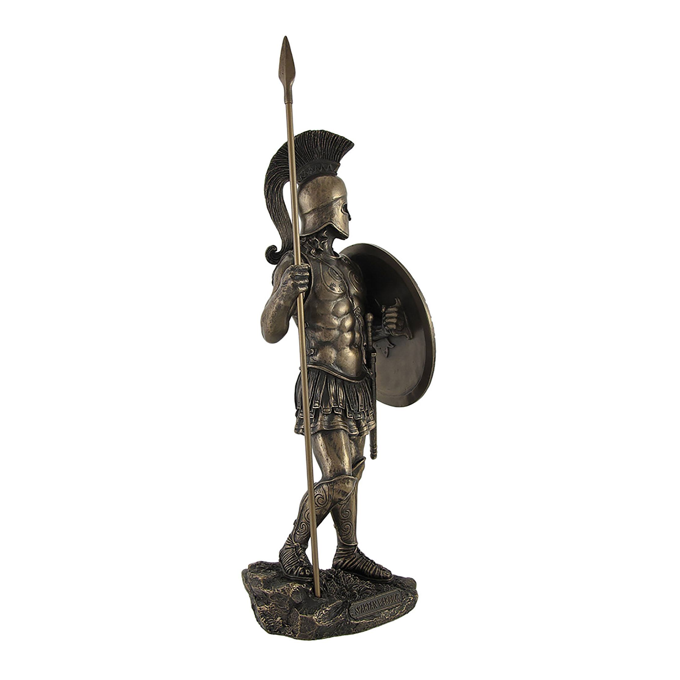 Alt View 3. Veronese Design - Bronzed Spartan Warrior with Spear and Hoplite Shield Statue - Bronze.