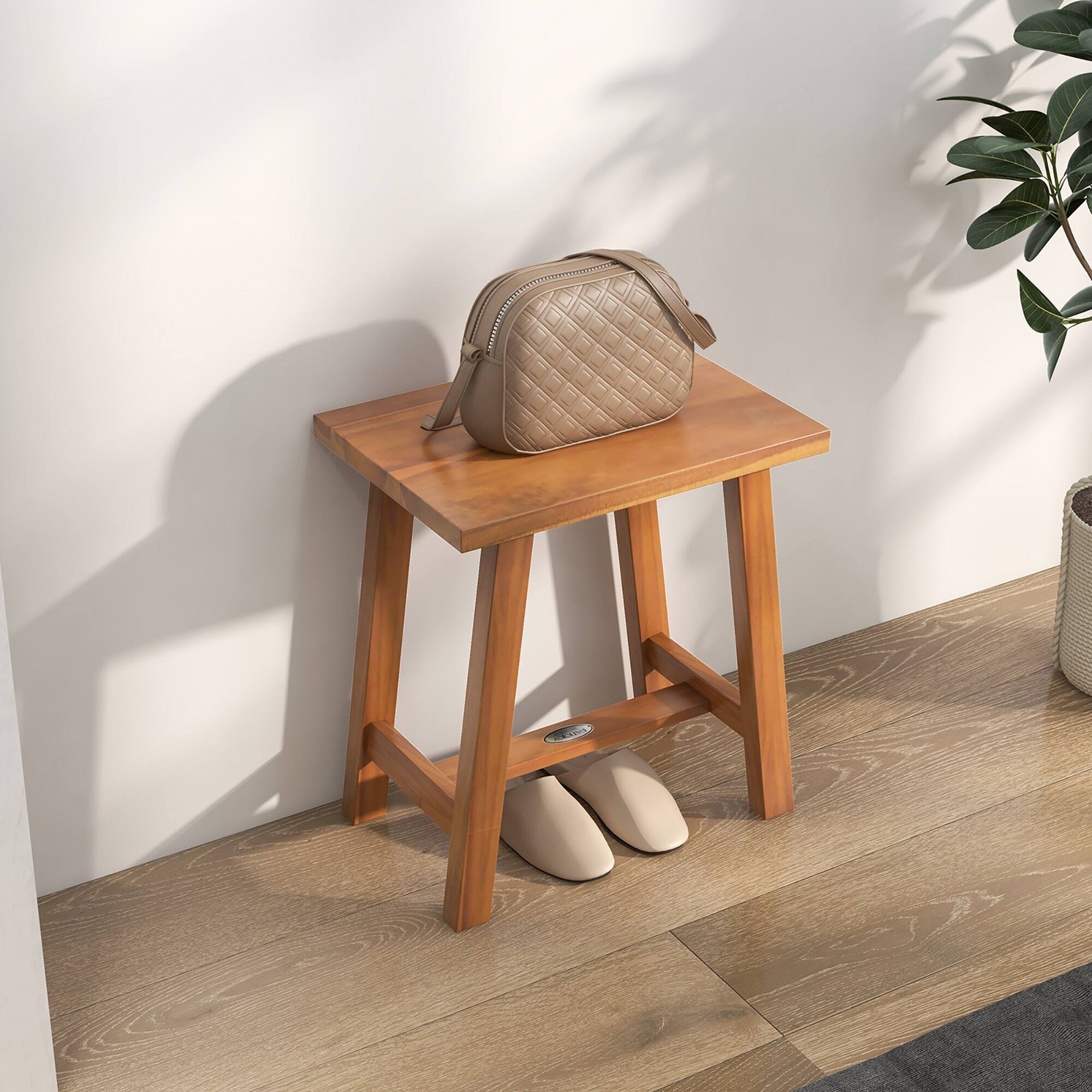 Alt View 4. Gymax - Gymax Teak Shower Bench  Bathroom Shower Stool for Shaving Legs & Spa Bath Natural - Natural.