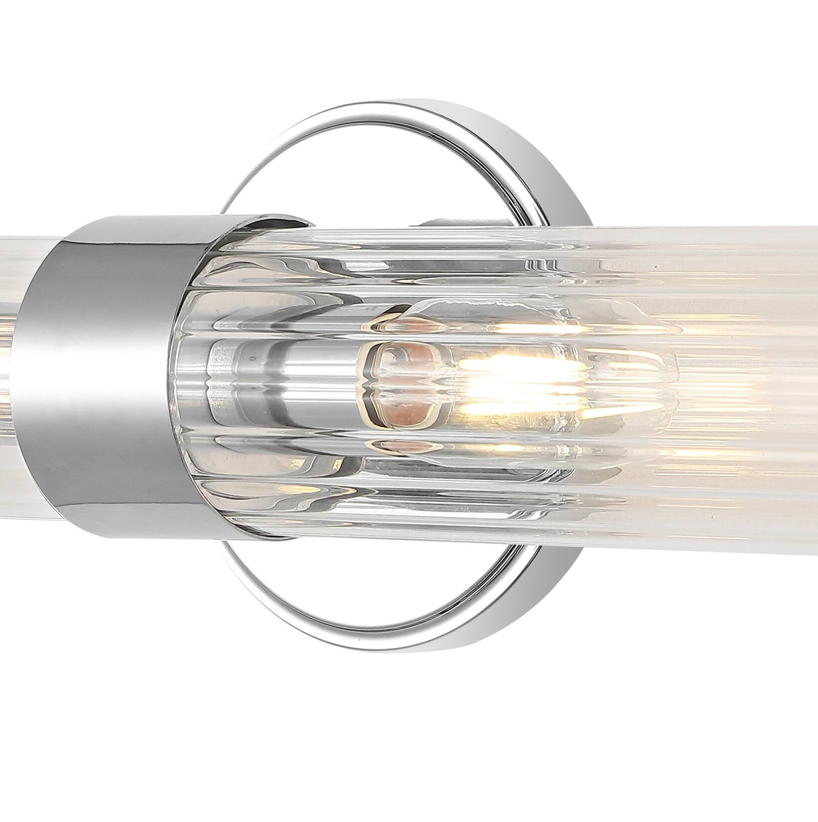 Alt View 5. Jonathan Y - Cecil 23" 2-Light Tall Cylinder Iron/Striped Glass Modern Mid-Century LED Vanity, Chrome - Chrome.