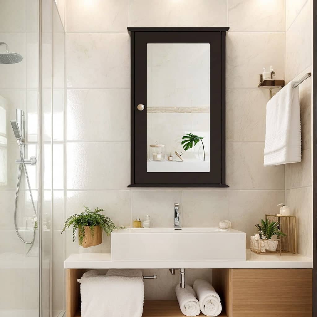 Kadyn - Bathroom Wall Cabinet with Single Mirror DoorBrown Wall Cabinet for Bathroom Laundry Room Kitchen - Brown