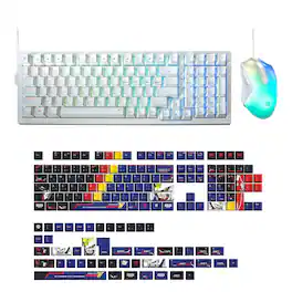 iBUYPOWER - MK9 RGB Mechanical Gaming Keyboard / Chimera Mouse + HYTE Mobile Suit Gundam Wing Keycap Bundle - White