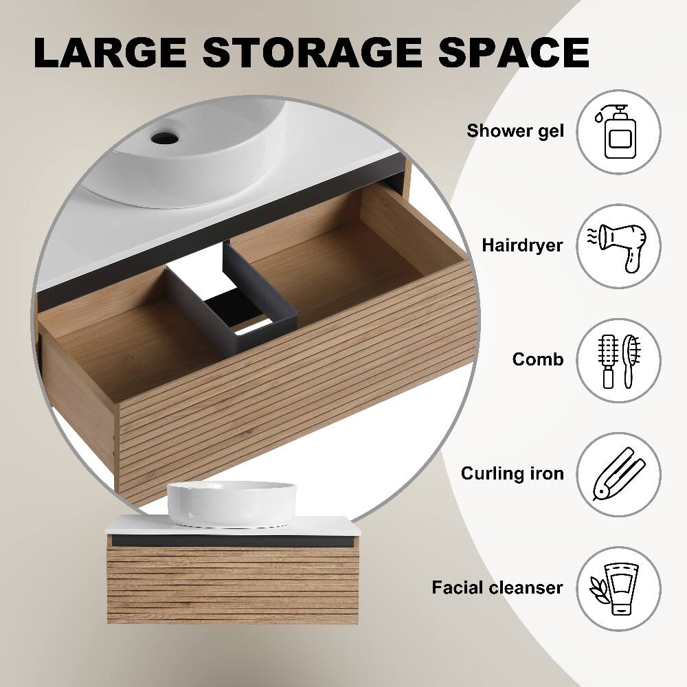 LARGE STORAGE SPACE

- Shower gel
- Hairdryer
- Comb
- Curling iron
- Facial cleanser