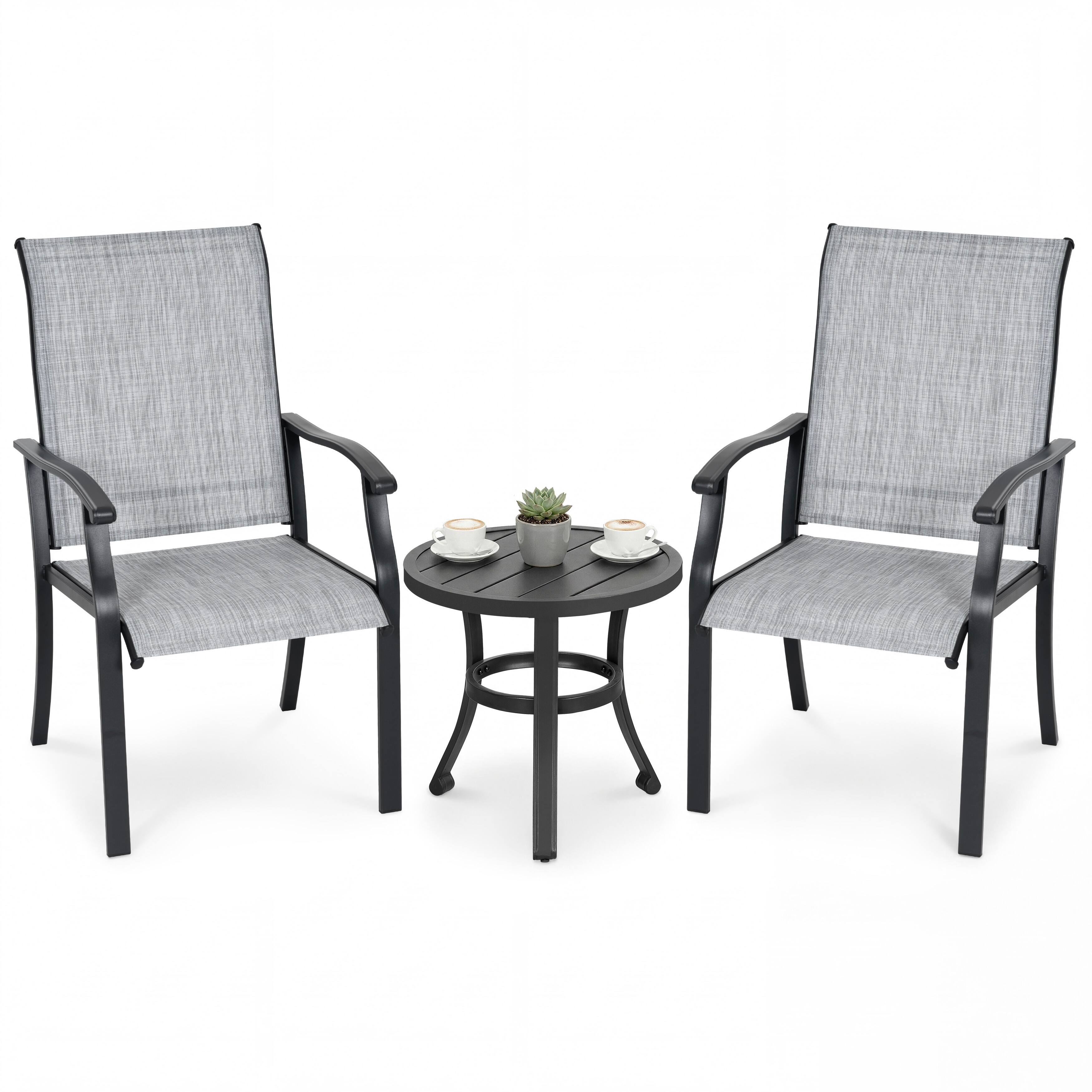 Alt View 6. Nuu Garden - 3-Piece Outdoor Bistro Set, Breathable Textilene, Durable Iron Frame - Black and Gray.