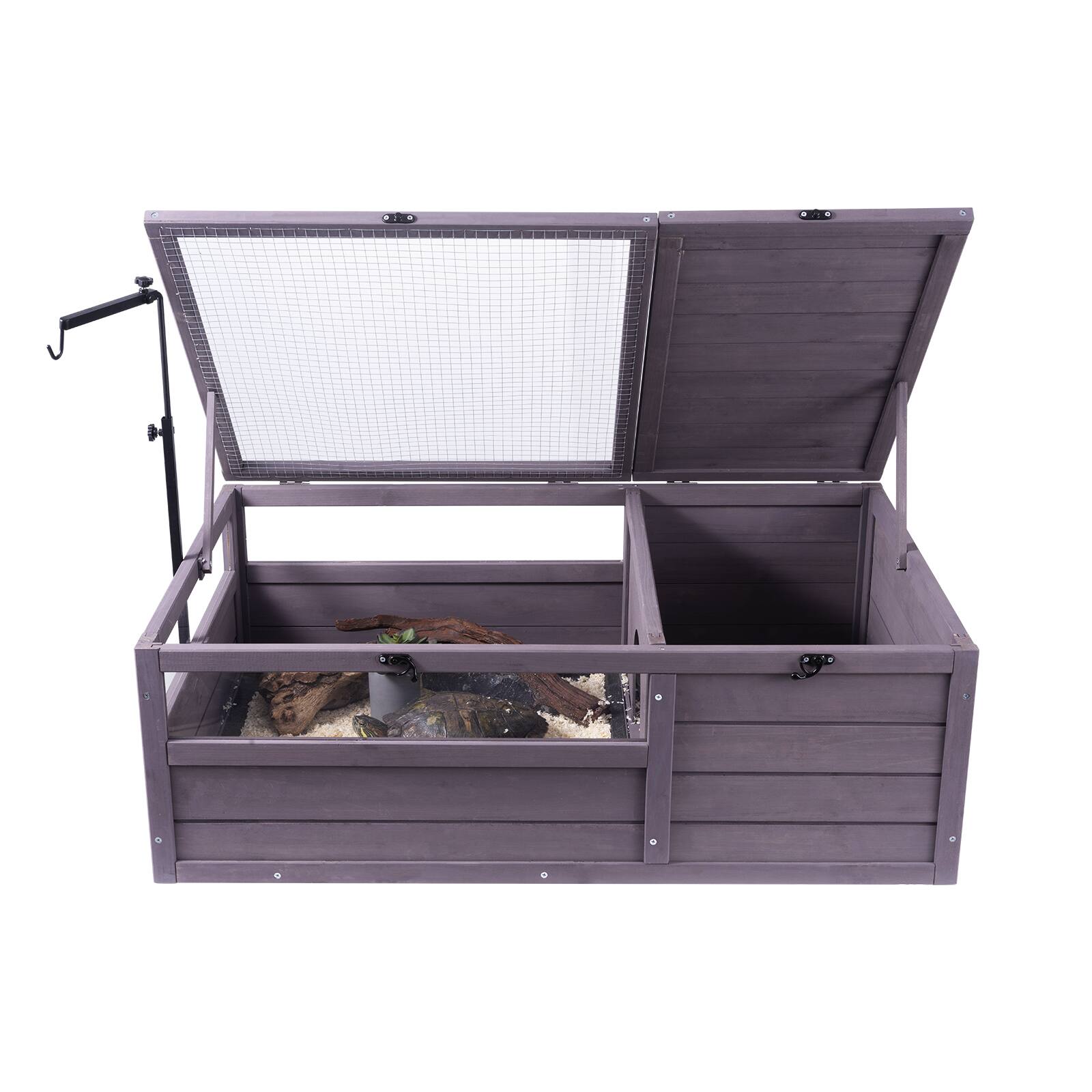 Alt View 5. VEVOR - Tortoise Habitat, Wooden Tortoise House Indoor & Outdoor, Tortoise Enclosure with Adjustable Lamp Holder.