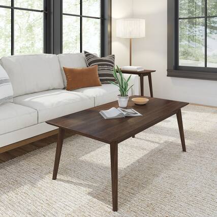 Front. Plank+Beam - Mid-Century Modern Rectangular Coffee Table (48in x 24in / 1220mm x 610mm), Walnut - Walnut.