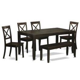 East West Furniture - 6 Pc Dining Table with bench-Dining Table and 4 Kitchen Dining Chairs plus Bench - Cappuccino