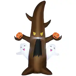 PULUZ - 5 feet Halloween Inflatables Outdoor Decorations Ghost Tree with Pumpkins, Blow-Up LED Yard Decor Indoor Outdoor - Brown