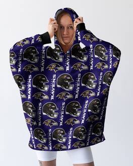Pegasus - Baltimore Ravens Homefield Repeat Logo Wearable Hooded Blanket - Multicolor