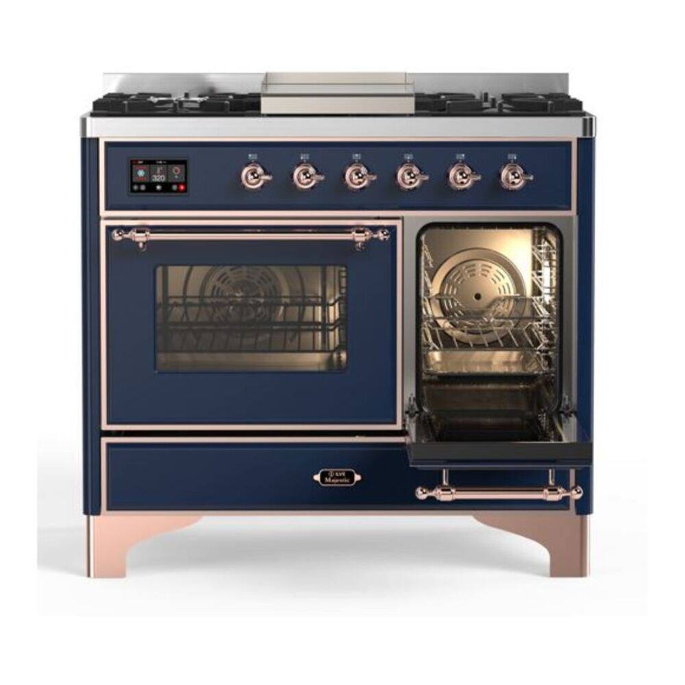 Alt View 4. ILVE - ILVE Majestic II Series 40 in. Dual Fuel Range with 6 Sealed Burners + Griddle (Natural Gas, Copper Trim) - Midnight Blue.