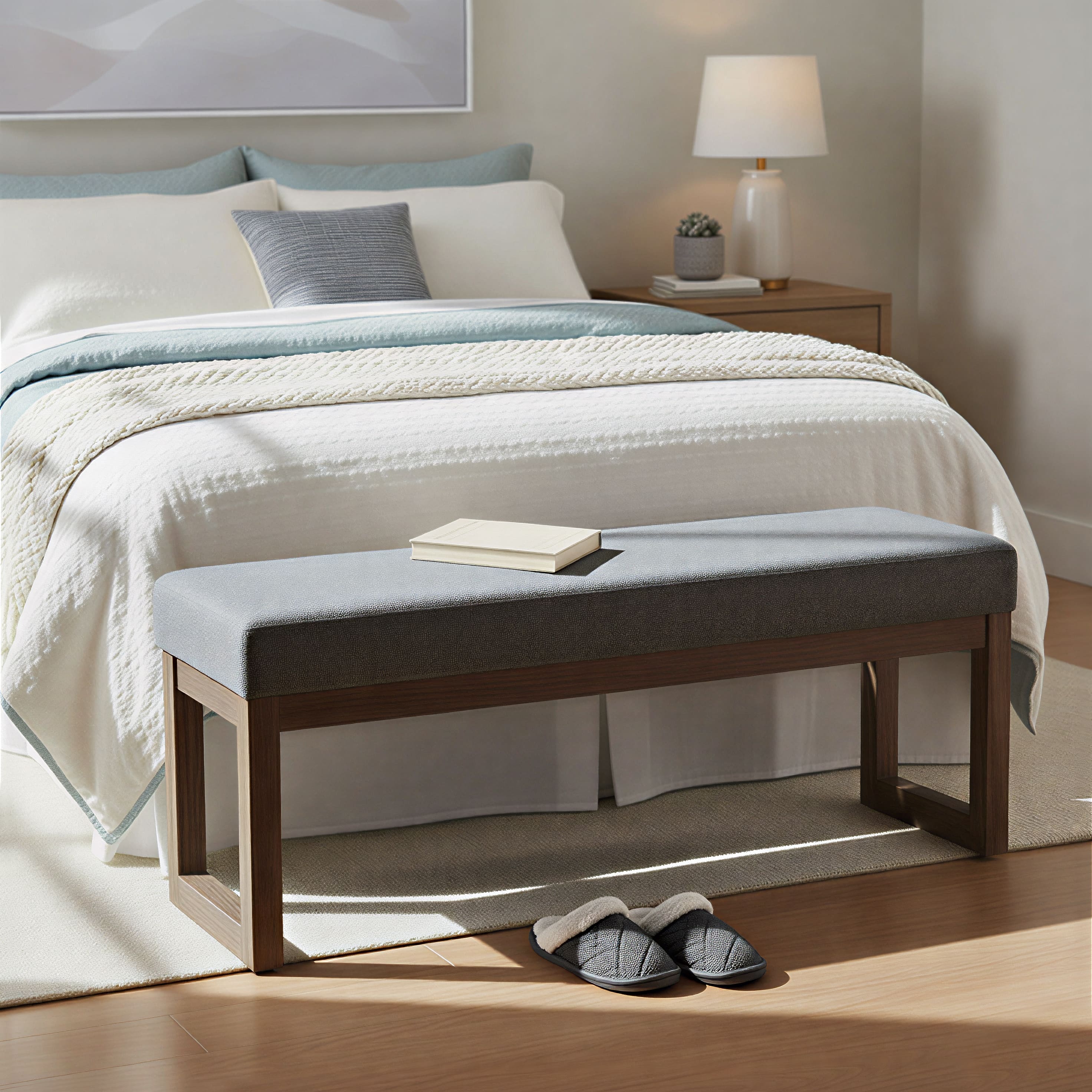 Simpli Home - Milltown 44 inch Wide Solid Wood Rectangular Upholstered Ottoman Bench - Parisian Grey