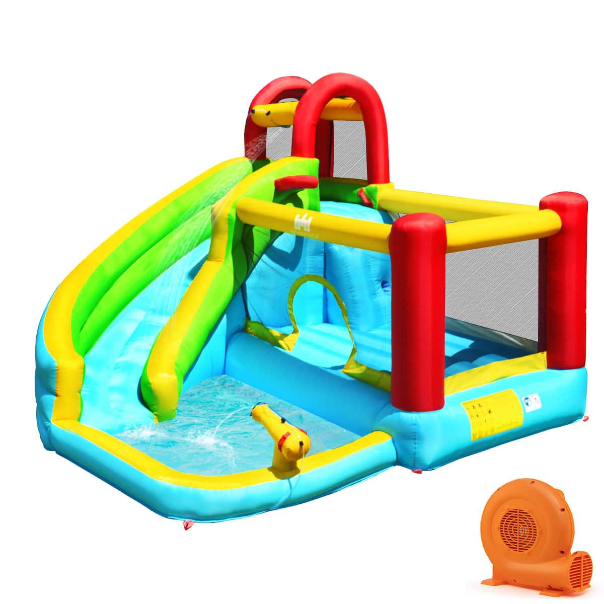 Costway - Inflatable Kids Water Slide Jumper Bounce House Splash Water Pool with 550W Blower - Multicolor