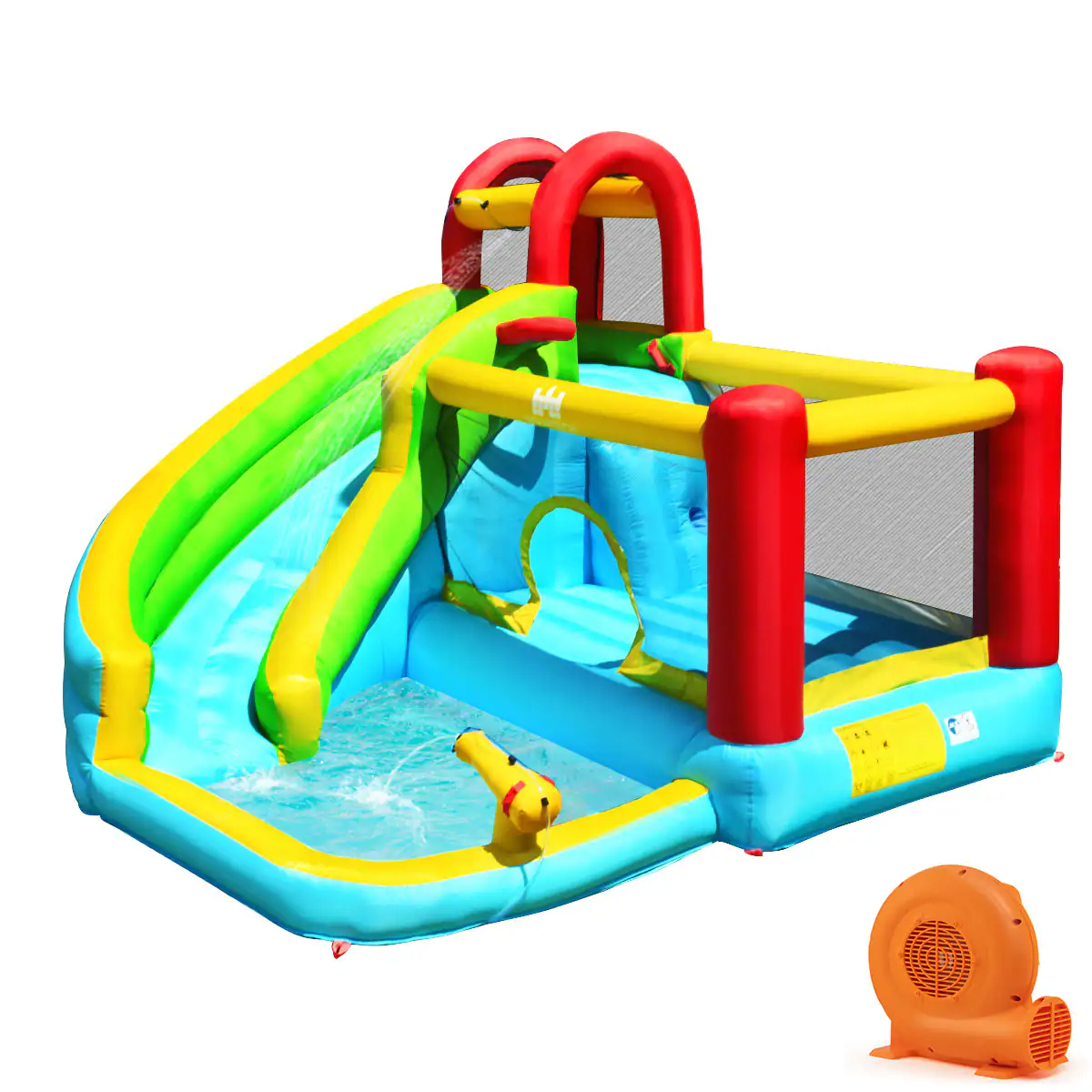 Front. Costway - Costway Inflatable Kids Water Slide Jumper Bounce House Splash Water Pool with 550W Blower - Multicolor.
