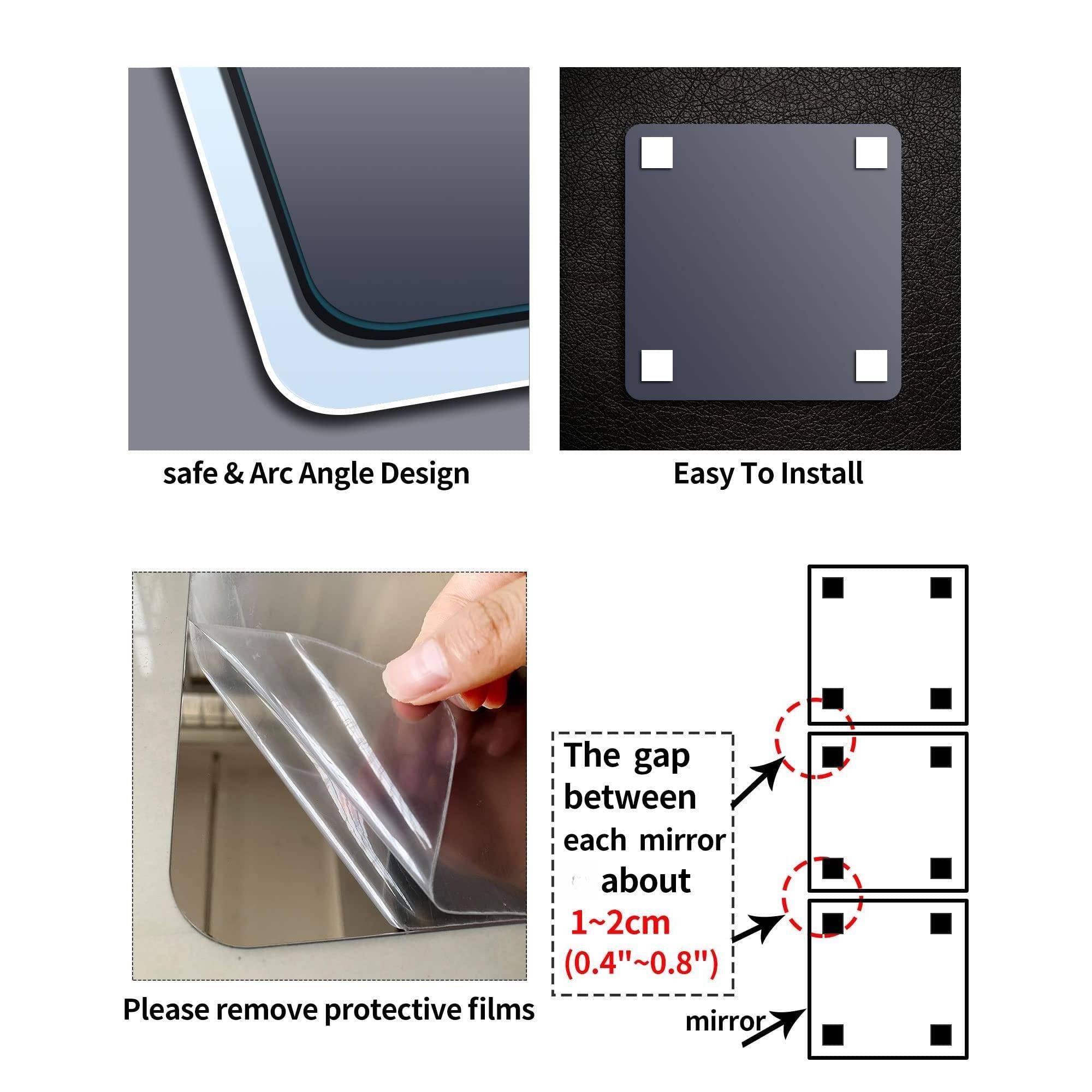 - Safe & Arc Angle Design
- Easy To Install
- Please remove protective films
- The gap between each mirror about 1~2cm (0.4"~0.8")