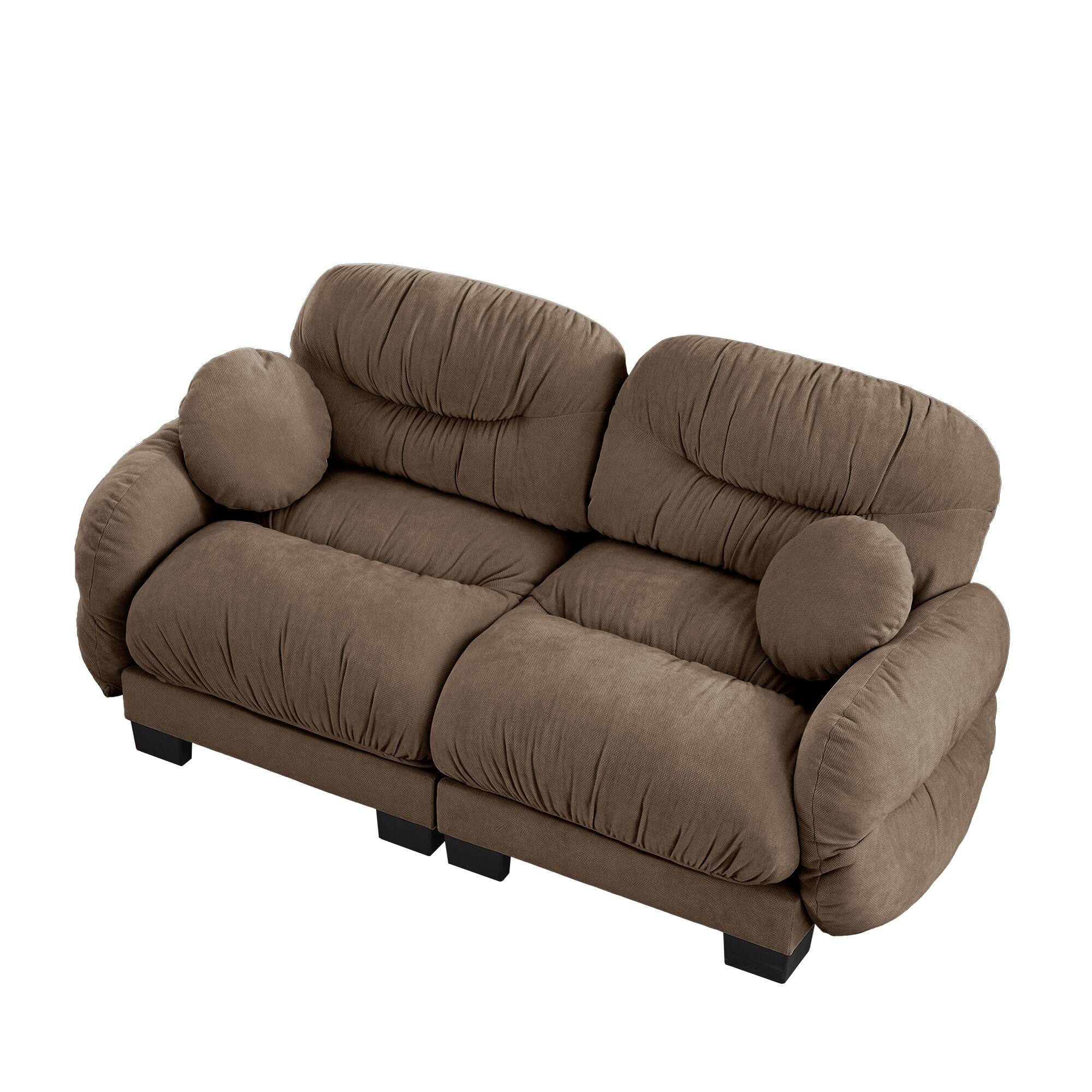 Alt View 1. Anysun - 2-Seater Modular Sofa with Chenille Fabric, High-Density Foam & Curved Armrests, Pleated Design for Living Room - Brown.