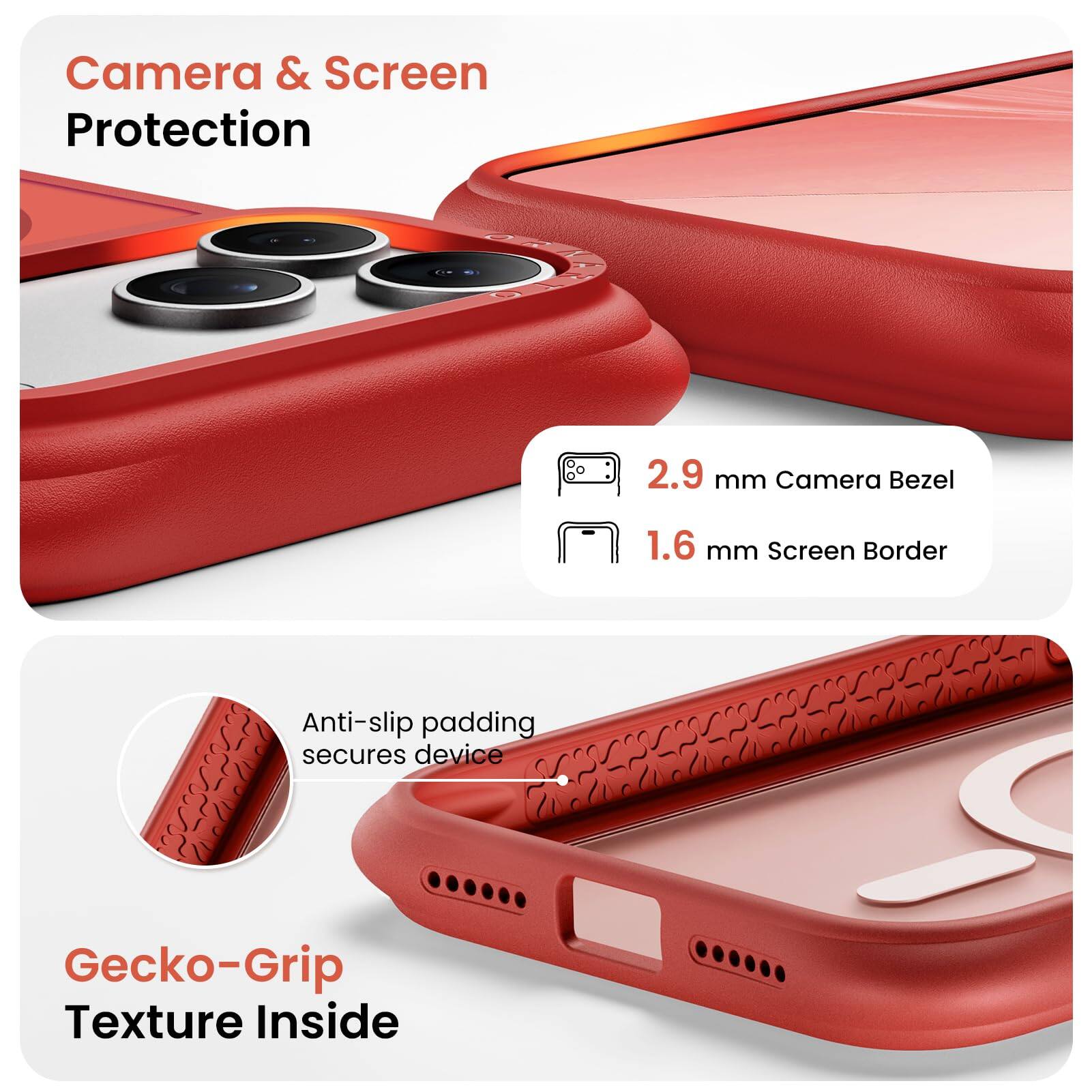 Camera & Screen Protection

2.9 mm Camera Bezel

1.6 mm Screen Border

Anti-slip padding secures device

Gecko-Grip Texture Inside