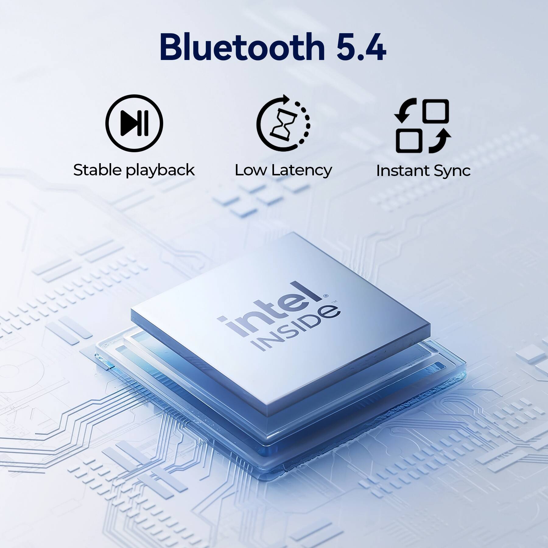 Bluetooth 5.4

- Stable playback
- Low Latency
- Instant Sync

intel INSIDE