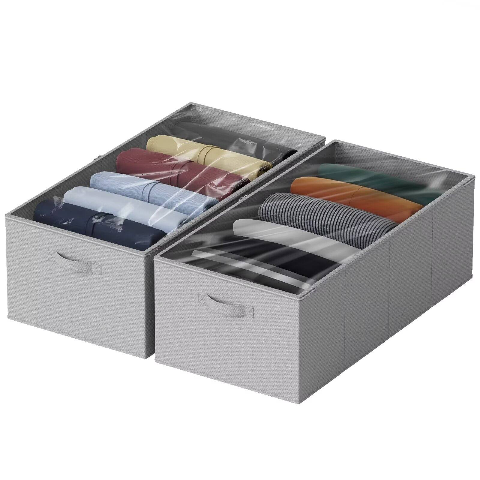 Front. Tooloton - 2-Pack Gray Under-Bed Storage Containers, 10-Inch Height Organizer Bins with Lids - Grey.