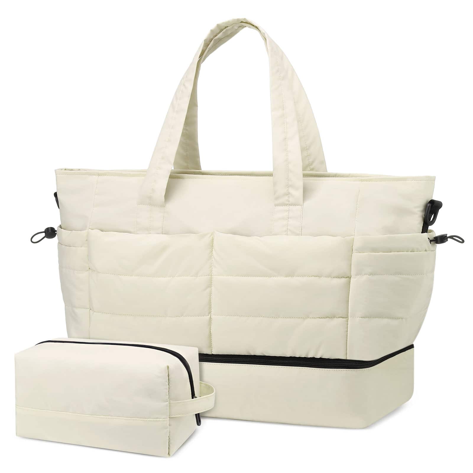 Unique Bargains - 50L Travel Duffel Bag for Women Weekender Carry on Bag with Shoe Compartment & Toiletry Bag Overnight Bag for Gym Trip - Beige