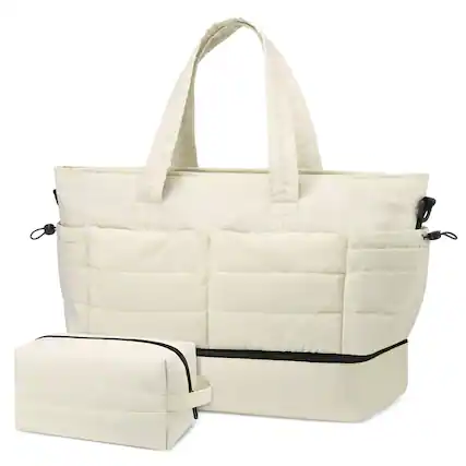 Front. Unique Bargains - 50L Travel Duffel Bag for Women Weekender Carry on Bag with Shoe Compartment & Toiletry Bag Overnight Bag for Gym Trip - Beige.