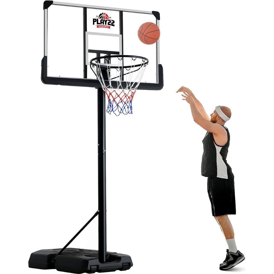 Play22 - Portable Basketball Hoop System with 44" Shatterproof Backboard, Adjustable Height 8–10 ft, Outdoor Goal Stand - Black