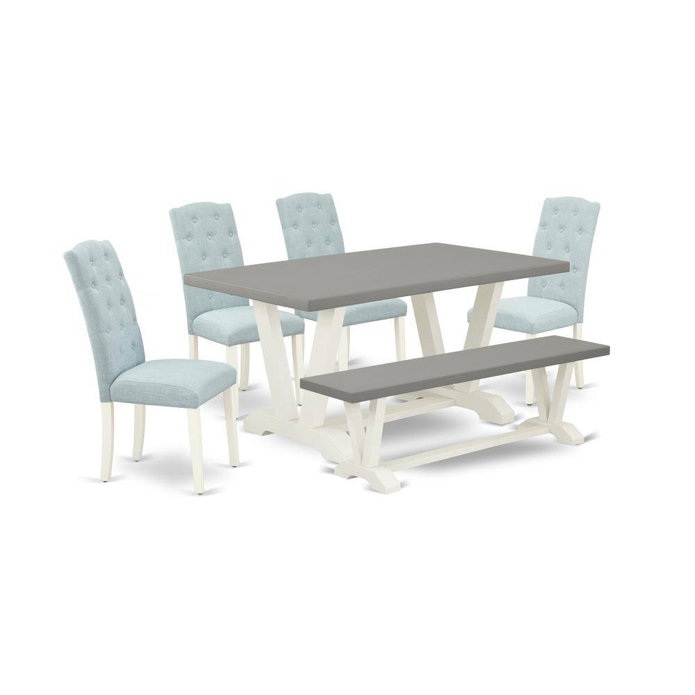 Left. East West Furniture - East West Furniture 6-Pc Kitchen Dining Set- 4 Dining Chairs with Baby Blue Linen Fabric Seat and Button Tufted Chair - Multi-Color.