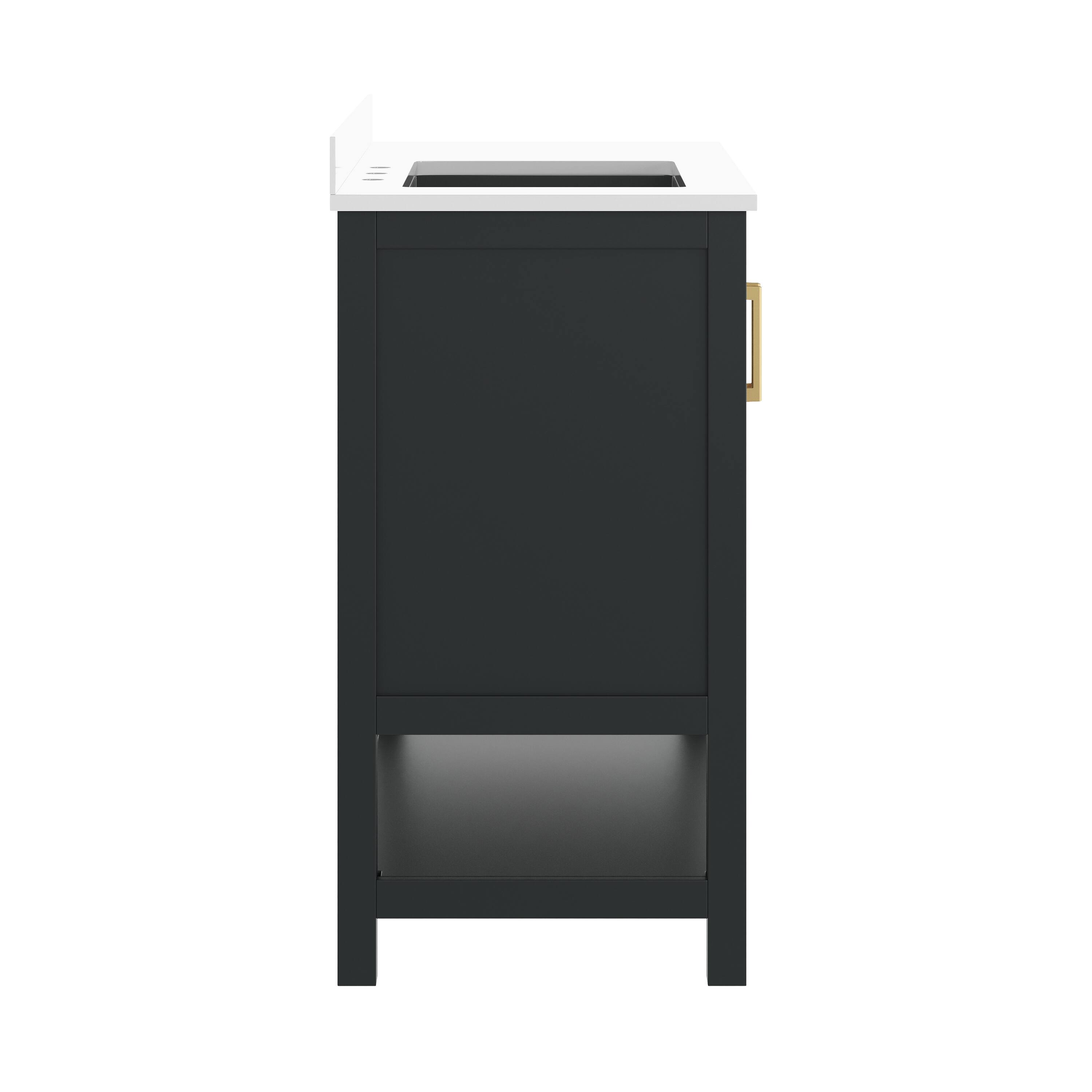 Left. Flash Furniture - Vega 42" Bathroom Vanity with Sink, Cabinet with Gold Hardware, Soft Close Doors, Open Shelf & 3 Drawers, Carrara Marble - Black.