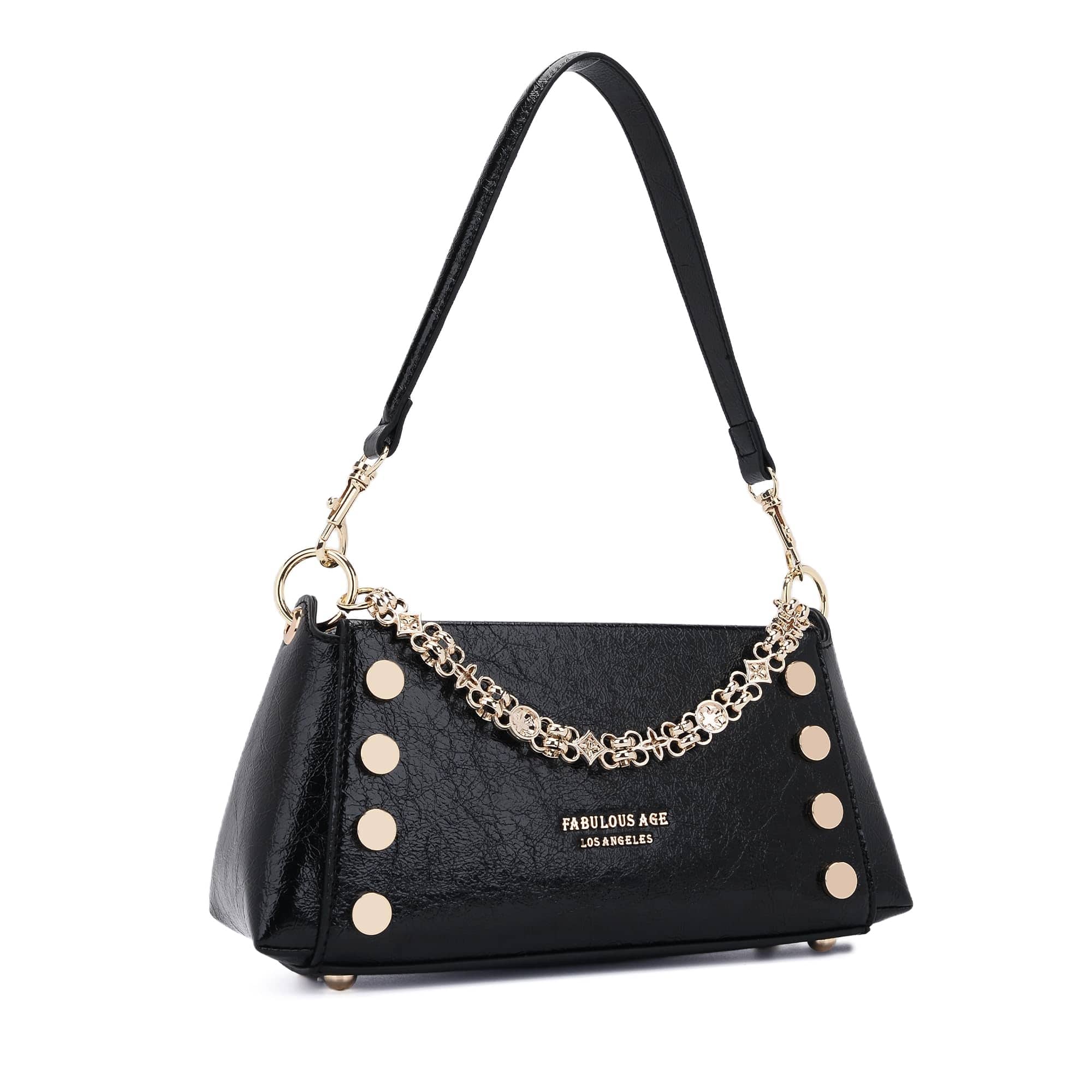 Live At Space - Shoulder Bags For Women Vegan Leather & Tweed Small Hobo Purses And Tote Handbags Studded Trendy Underarm Purse - Black