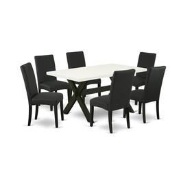 East West Furniture - X626DR124-7 7-Piece Dining Room Table Set- 6 Dining Chair with Black Linen Fabric Seat and Stylish - Multi-Color