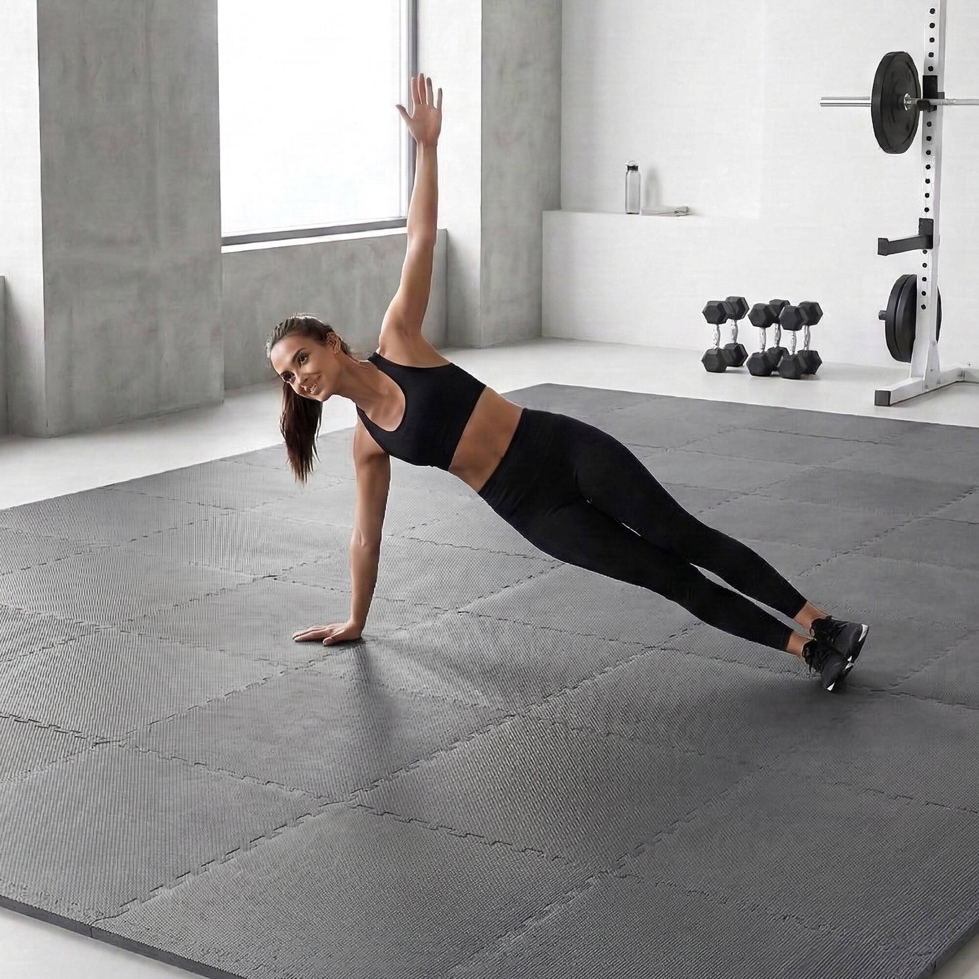 Alt View 4. BalanceFrom Fitness - BalanceFrom Fitness 144 Sq Ft Interlocking EVA Foam Exercise Mat Tiles, Gray - Grey.