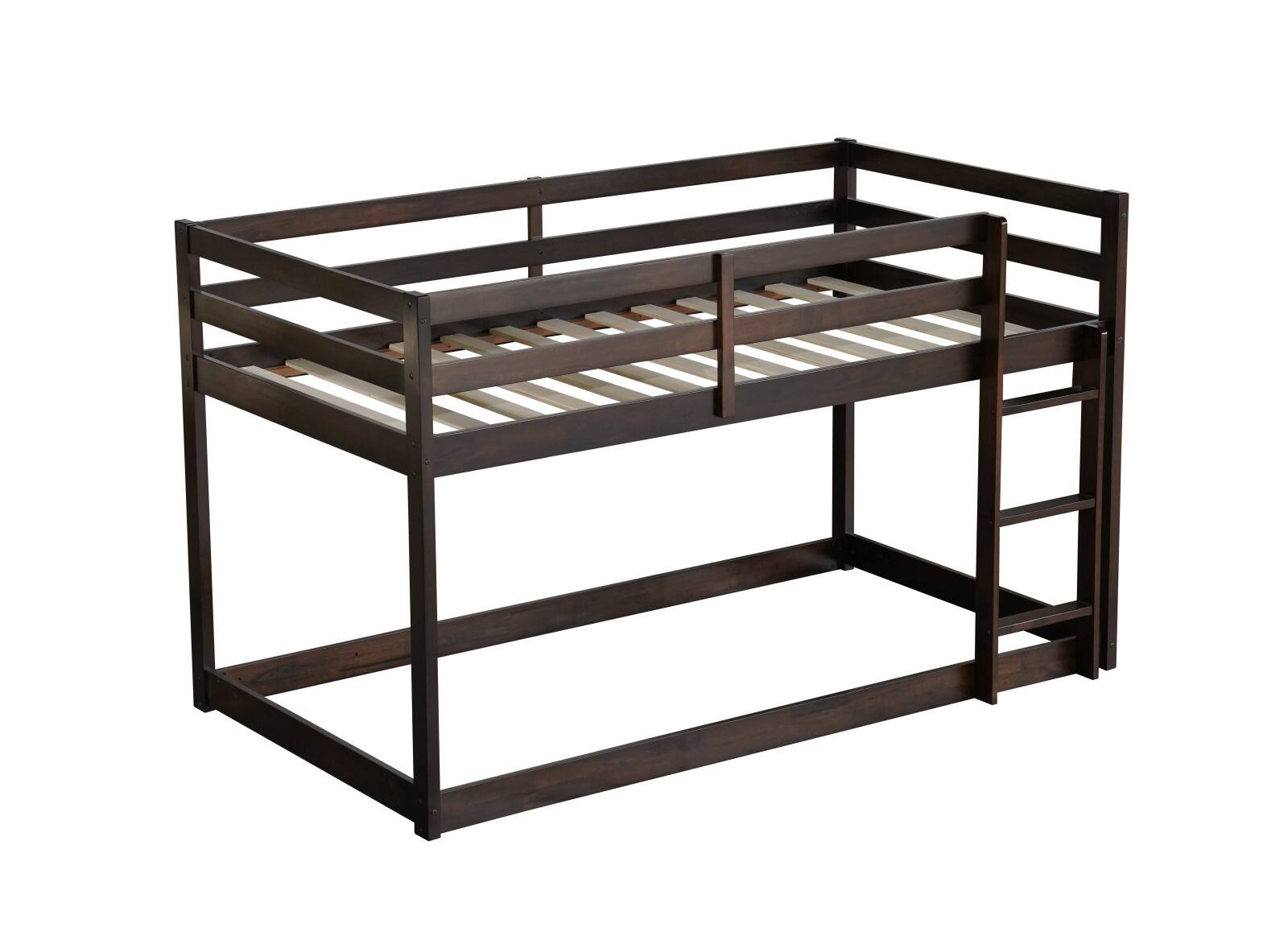 Alt View 8. Ecooso - Solid Wooden, Solid Rubber Wooden Twin over Twin Floor Bunk Bed with Ladder, with Bed Platform of Strengthened Slats - Espresso.