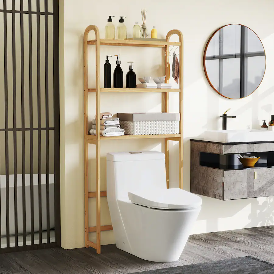 Pipe Rack Tier Layout Gymax Bamboo over the Toilet Storage Shelf w/3 tier Open Shelf ...