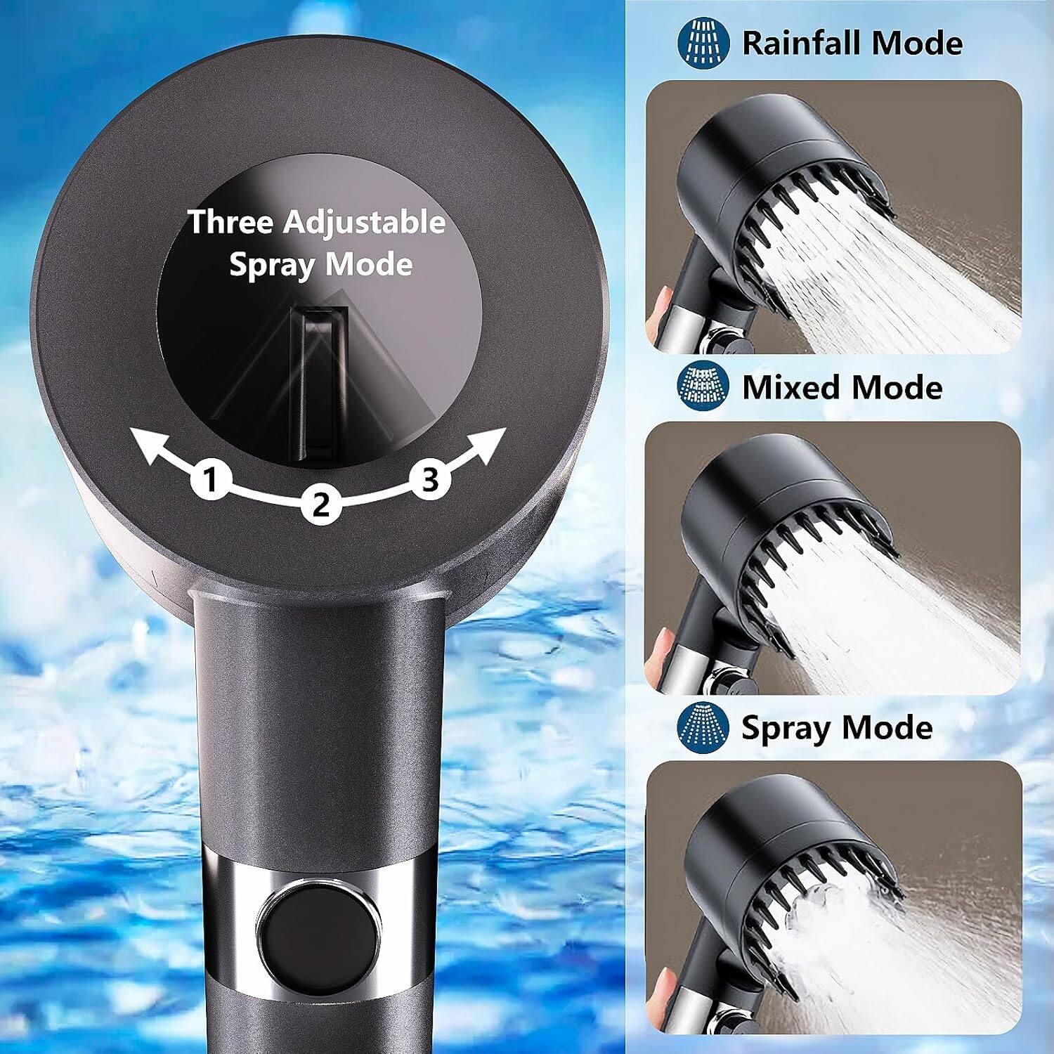 Three Adjustable Spray Mode

1. Rainfall Mode
2. Mixed Mode
3. Spray Mode