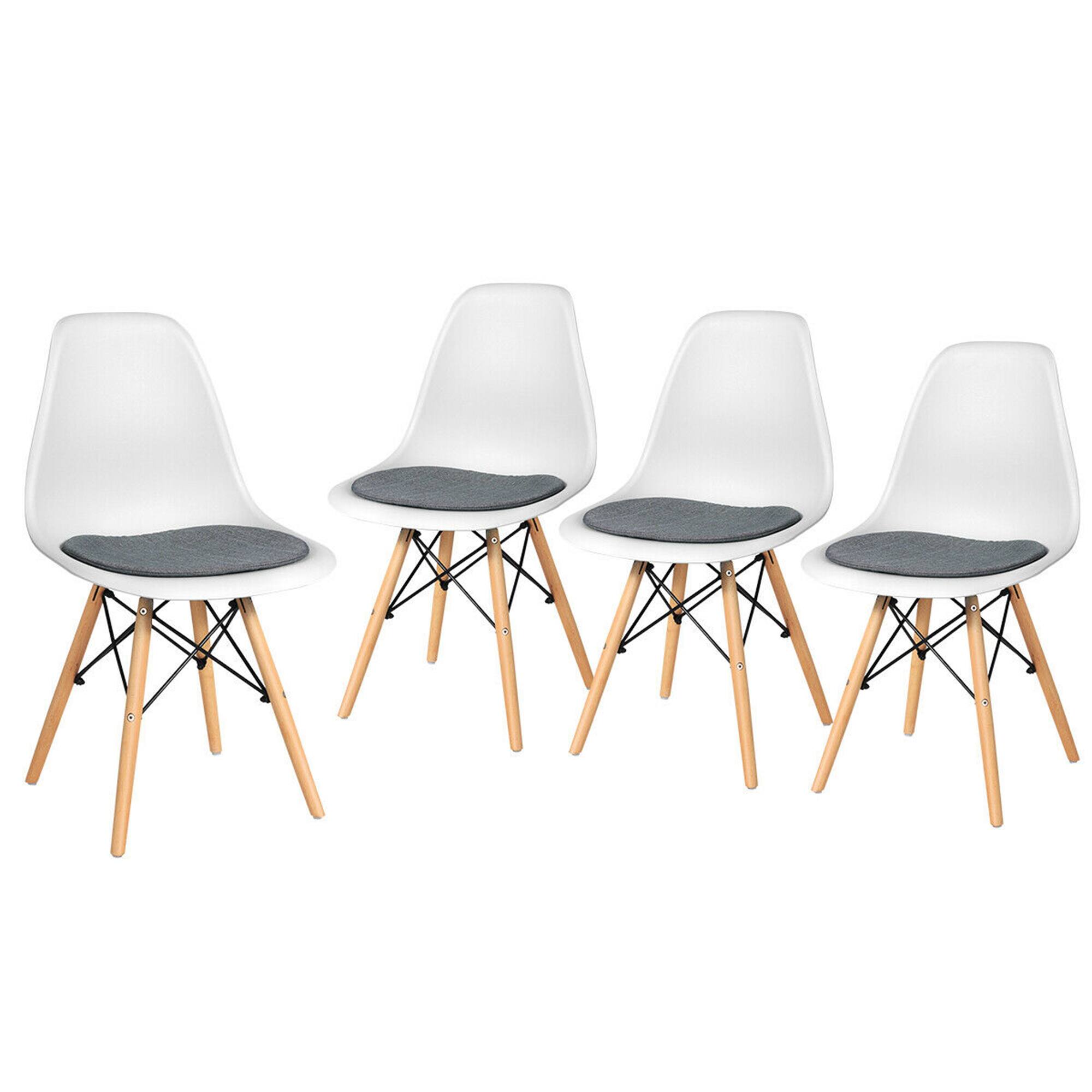 Alt View 9. Gymax - Gymax 4PCS Dining Chair Mid Century Modern DSW Chair Furniture W/ Linen Cushion White - White.