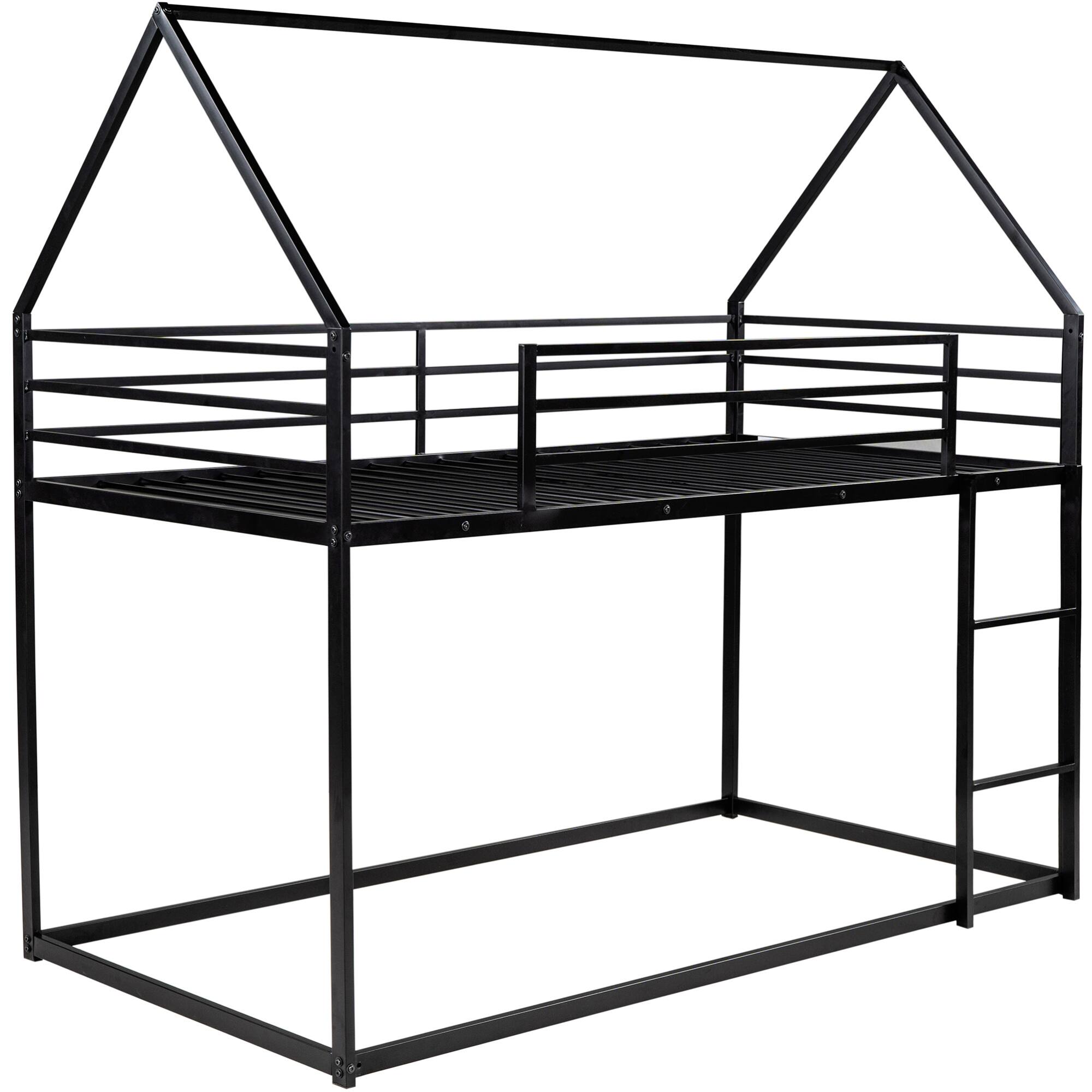 Alt View 7. GOODSILO - Space-Saving Twin Over Twin Metal Bunk Bed with Built-In Ladder and Playhouse Design - Black.