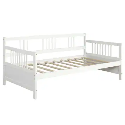 Front. Costway - Costway Twin Size Wooden Slats Daybed Bed Sofa Support Platform Sturdy W/Rails White - White.