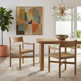 Alvia Oak Wood Dining Armchairs With Woven Seats Set of 2 by Modway - Weathered Oak