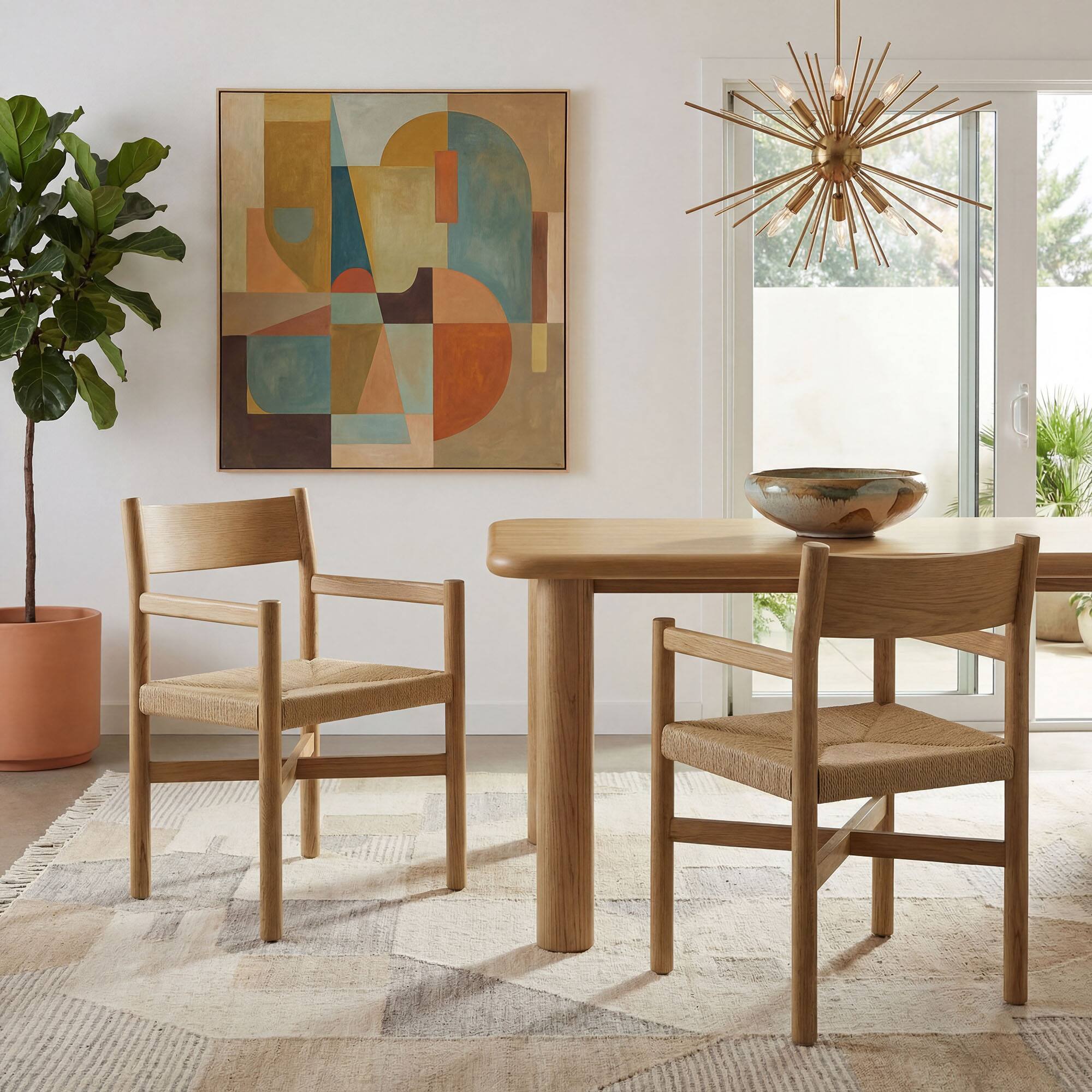 Front. Modway - Alvia Oak Wood Dining Armchairs With Woven Seats Set of 2 by Modway - Weathered Oak.