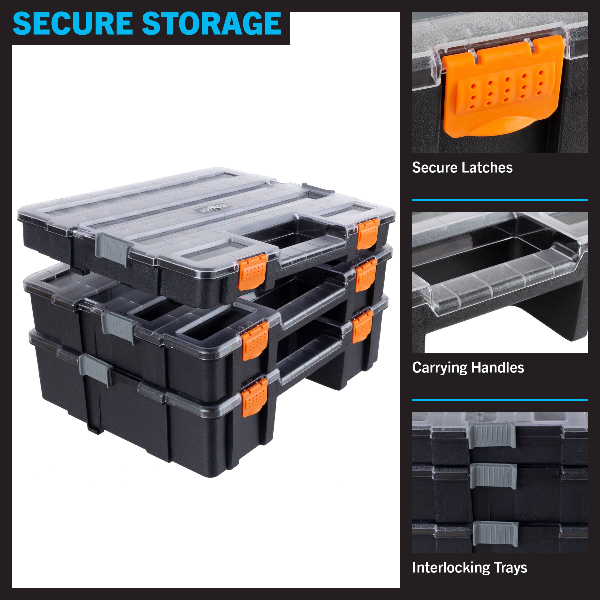 SECURE STORAGE

- Secure Latches
- Carrying Handles
- Interlocking Trays