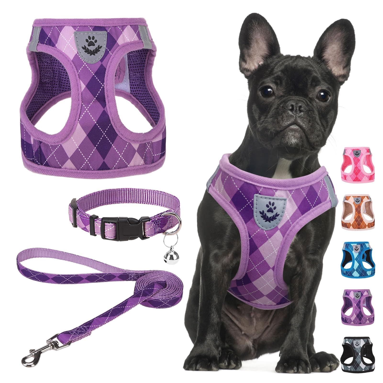 Paradigms Interiors - Dog Harness And Leash Collar Set Step In No Pull Soft Mesh Harnesses For Sized Dogs Puppy Cats Outdoor - Purple-M: Chest Girth: 16"-18"