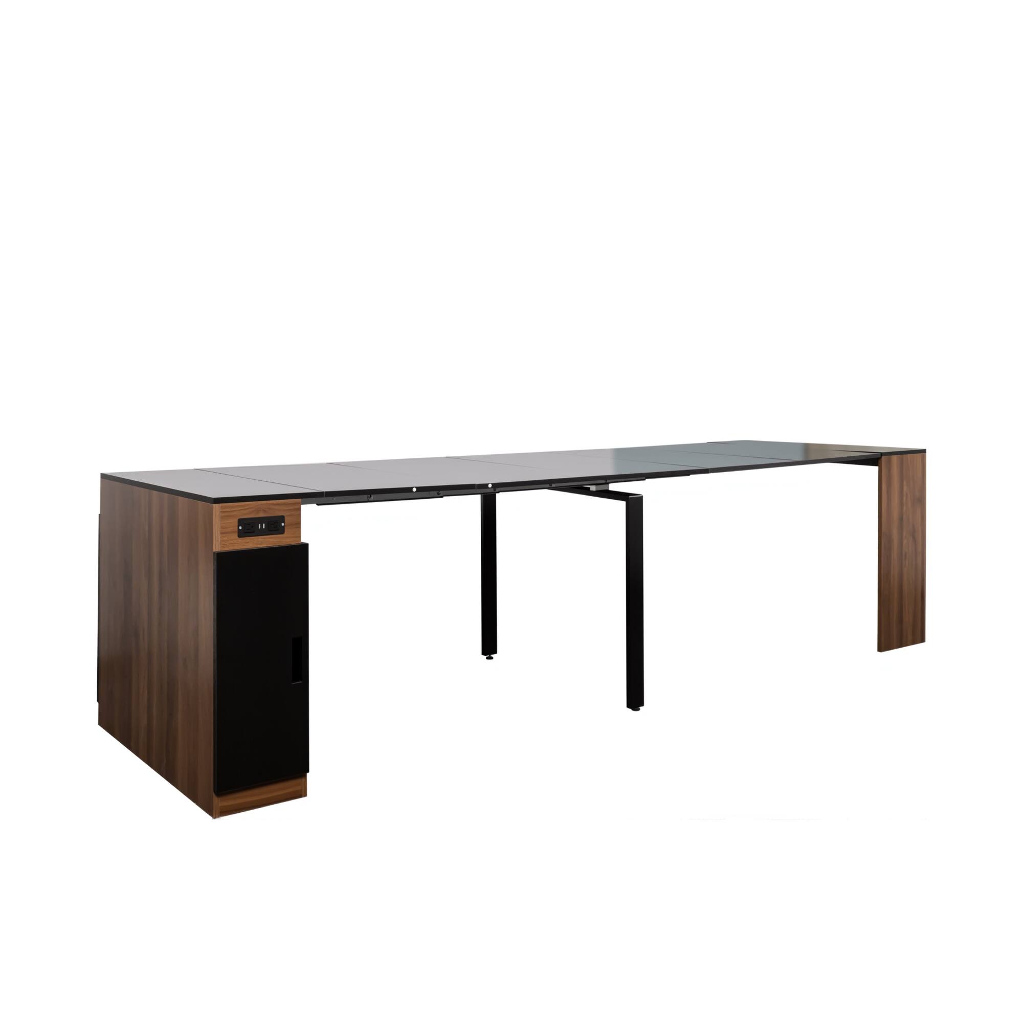 Alt View 7. Tiramisubest - Modern Multifunctional Extendable Dining Table with Outlet, Space Saving Expanding Table with Storage, Walnut+black - Walnut+black.