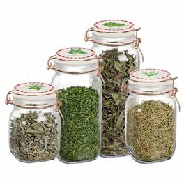 Jay Import - 4-Piece Glass Canister Set with Ceramic Herb Decal Lids