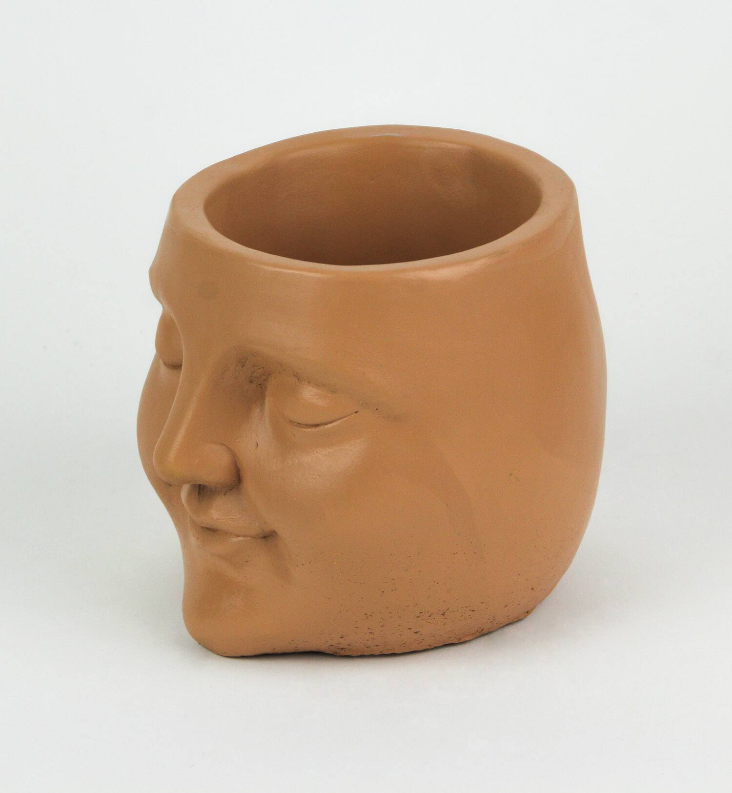 Alt View 1. Mayrich Company - Adorable Sleepy Face Concrete Head Mini Planter 4.5 Inches High - Orange.