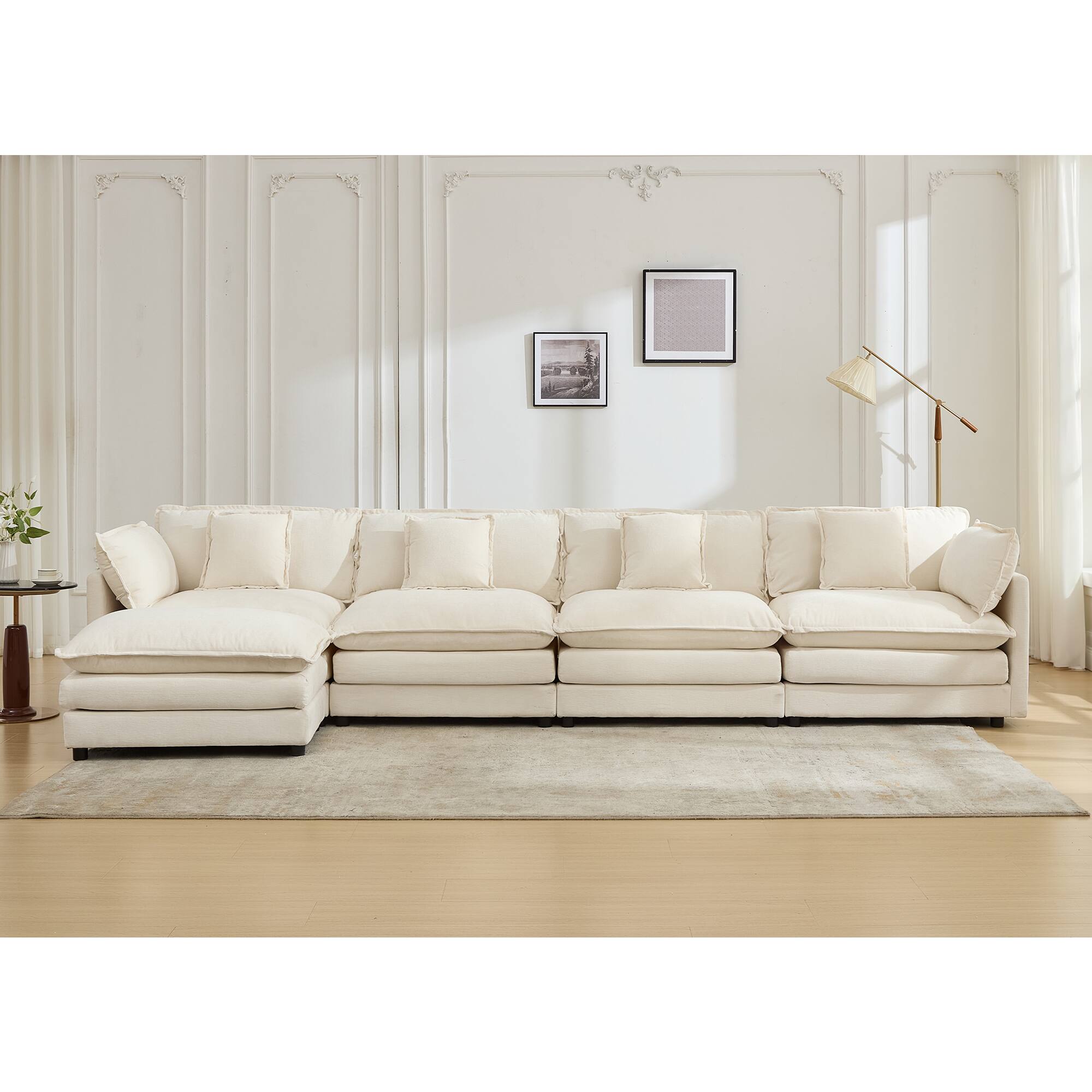 Alt View 4. KERDOM - 4 Seat Modular Sectional L Shape Sofa with 1 Movable Ottoman, 149'' Oversized Couch with Chaise Lounge for Living Room - Beige.