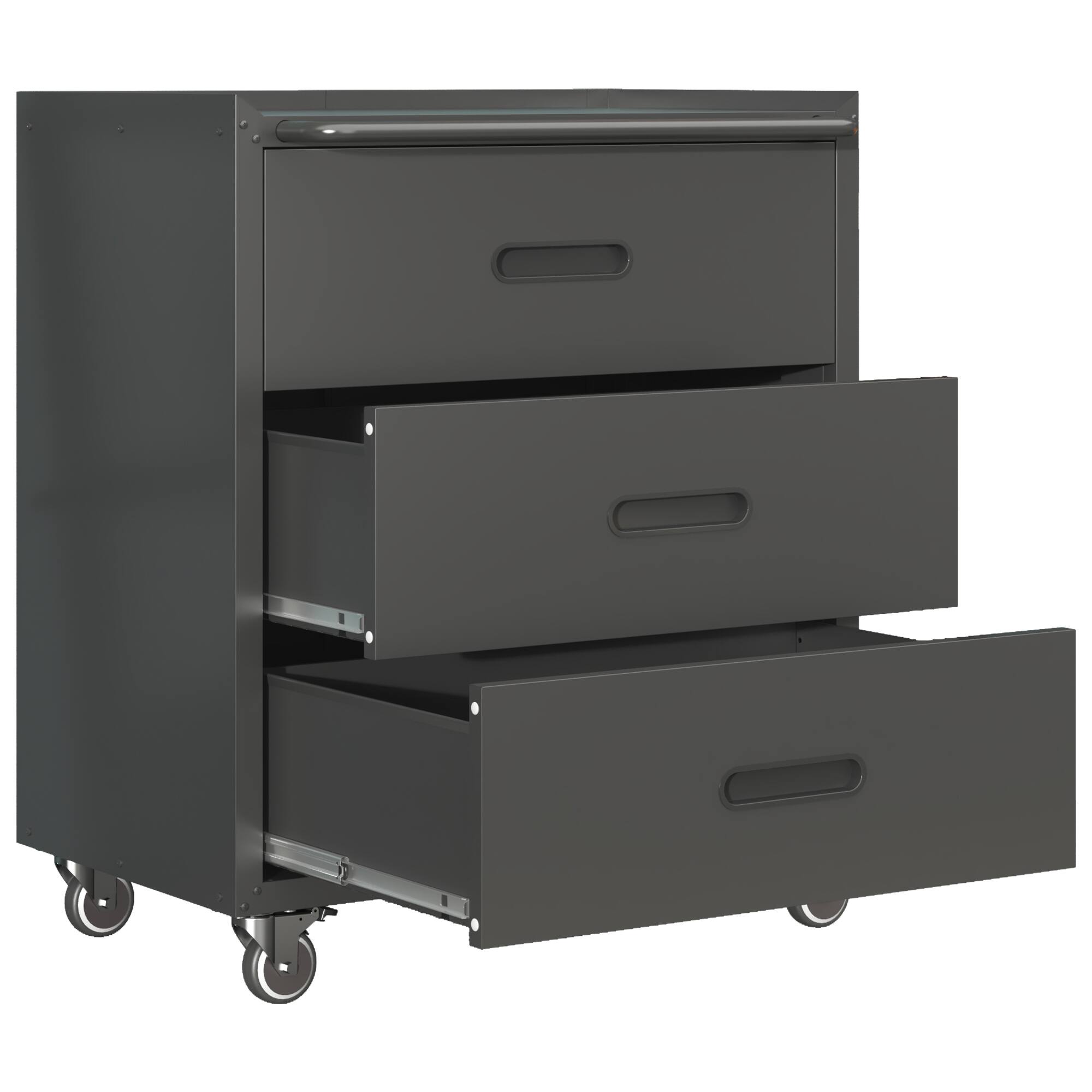 Back. LOVMOR - Heavy Duty Metal Storage Cabinet with Wheels 3 Drawer Tool Cabinet for Garage Office and Home Organization.